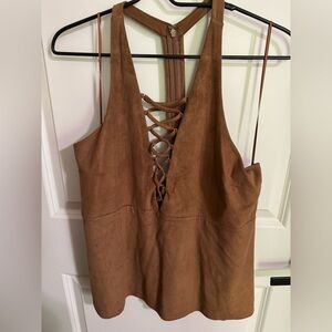 Express Brown Suede Lace Up Tank Top - Size L